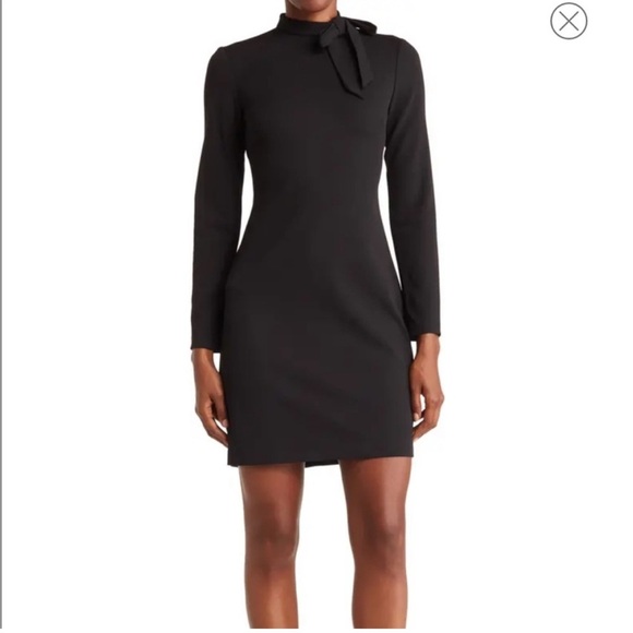 Calvin Klein Dresses & Skirts - Calvin Klein Black Long Sleeve High Neck Shift Dress with Faux Tie at Neck Sz 4